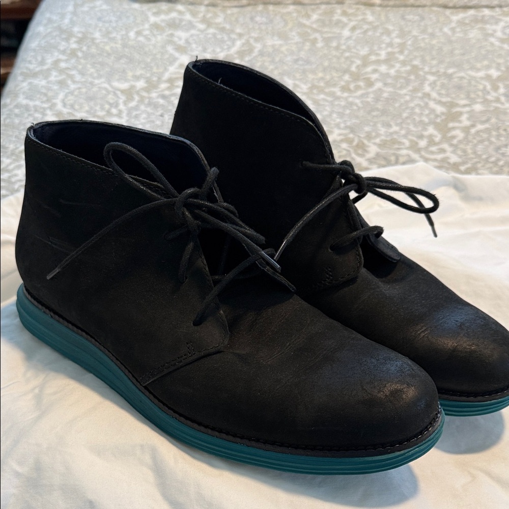 Cole Haan Black Chukka Boots with Teal Sole